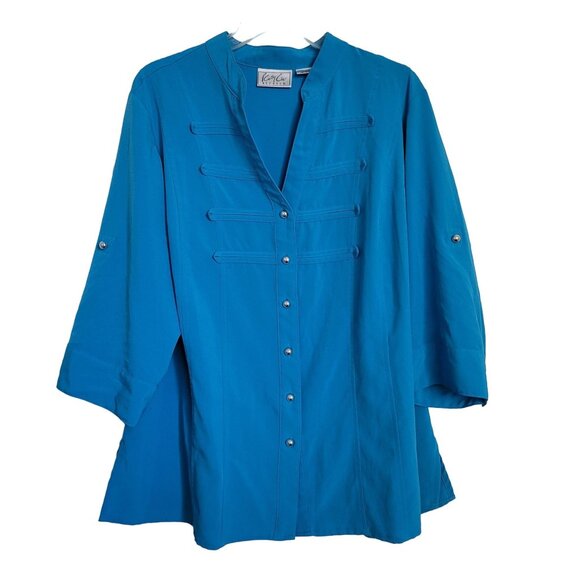 Women's Blouse Kathy Che Stretch Button Down Top14/16 W - Picture 1 of 7
